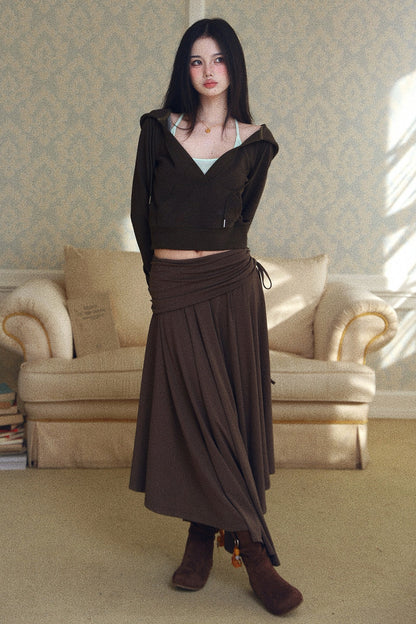Asymmetrical Folded Waist Flared Half Skirt