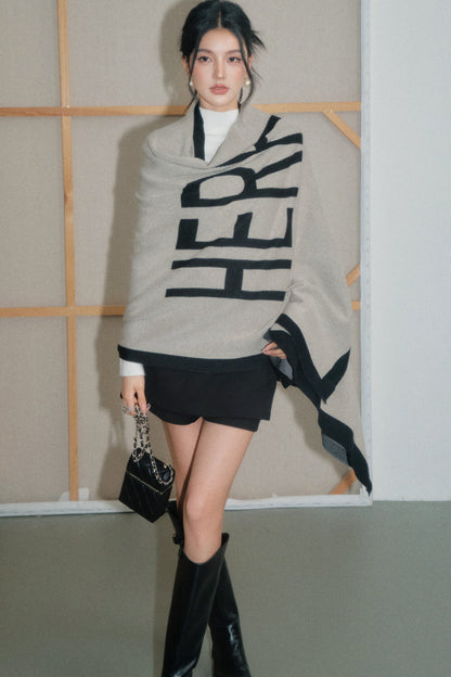 Beige Knitted Letter Shawl