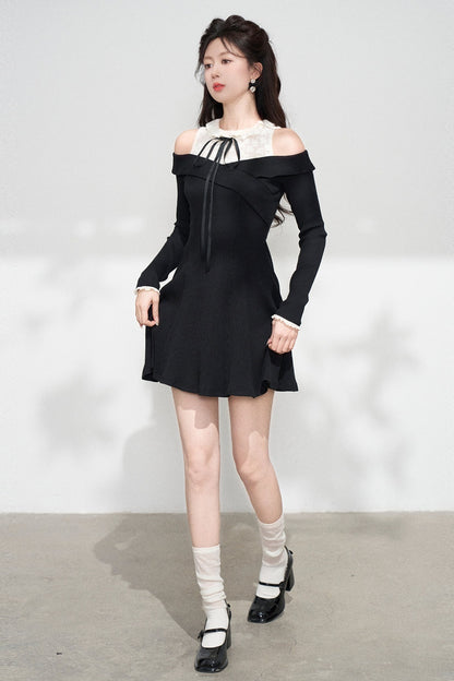 Halter Off-Shoulder Knit Dress