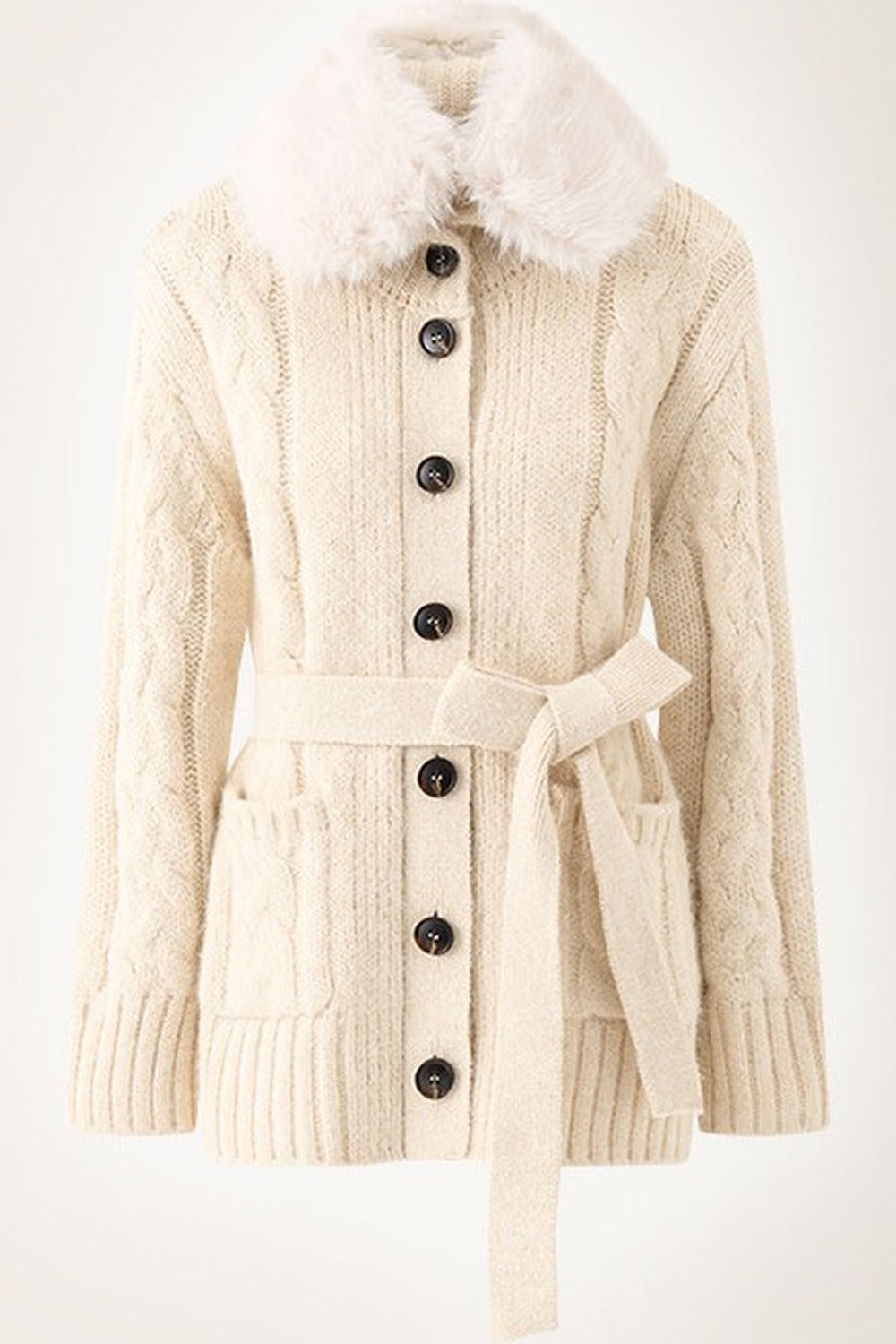 Waist-Cinching Cable Knit Sweater Cardigan