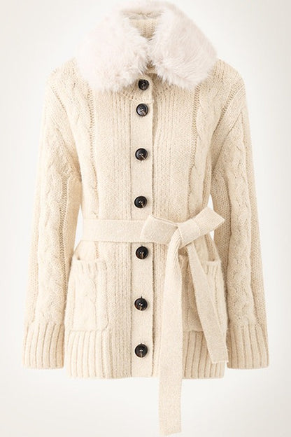 Waist-Cinching Cable Knit Sweater Cardigan
