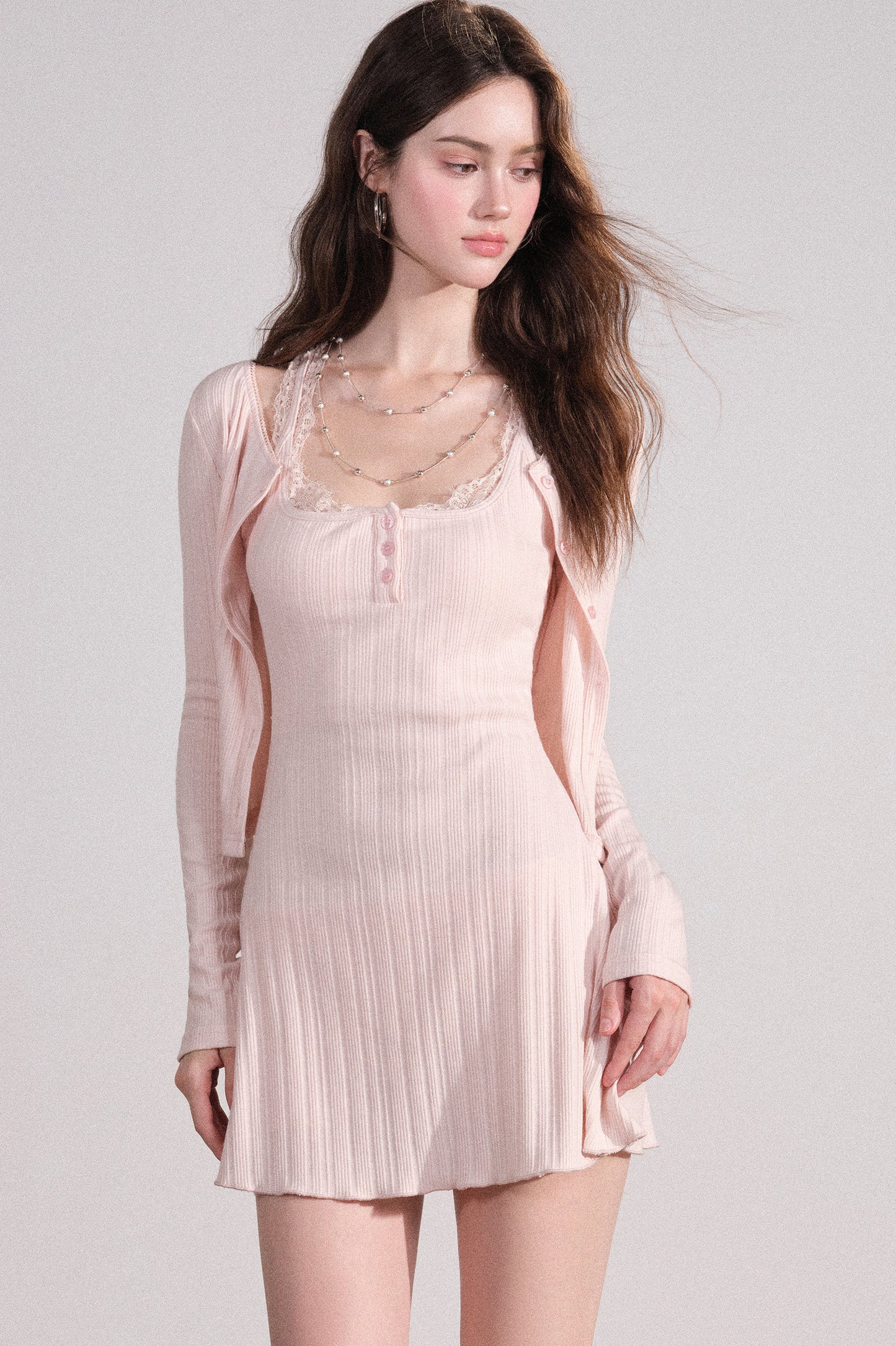 Slim Fit Cardigan and Tank Dress Set-Up