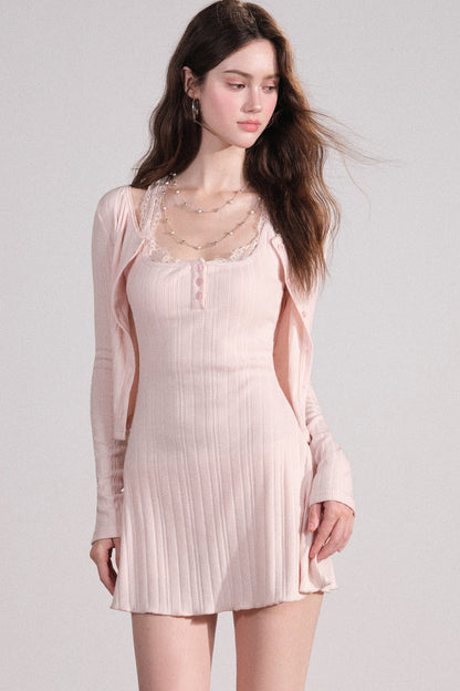 Slim Fit Cardigan and Tank Dress Set-Up