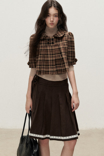 Vintage Woolen Pleated Mid-Sleeve Top