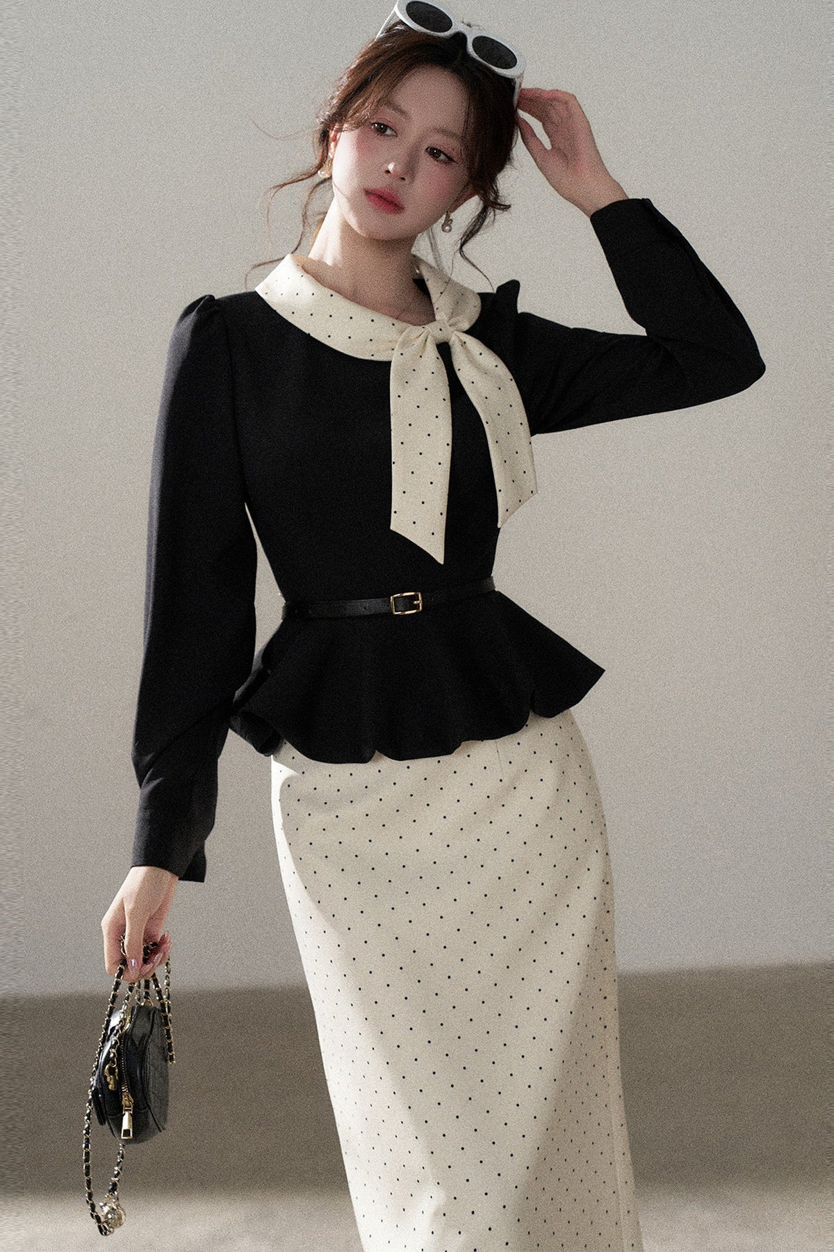 Bow Lantern Sleeve Skirt and Top Set-Up