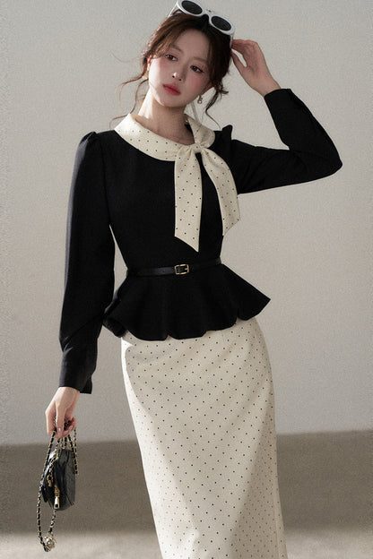 Bow Lantern Sleeve Skirt and Top Set-Up