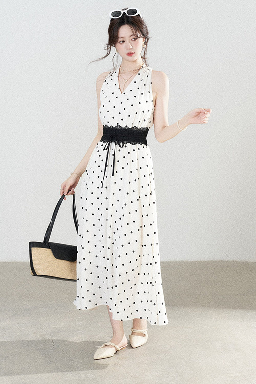White Polka Dot Halter Dress