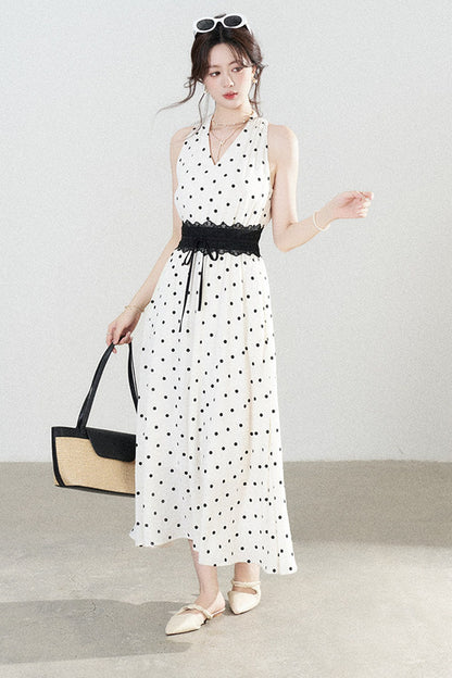 White Polka Dot Halter Dress