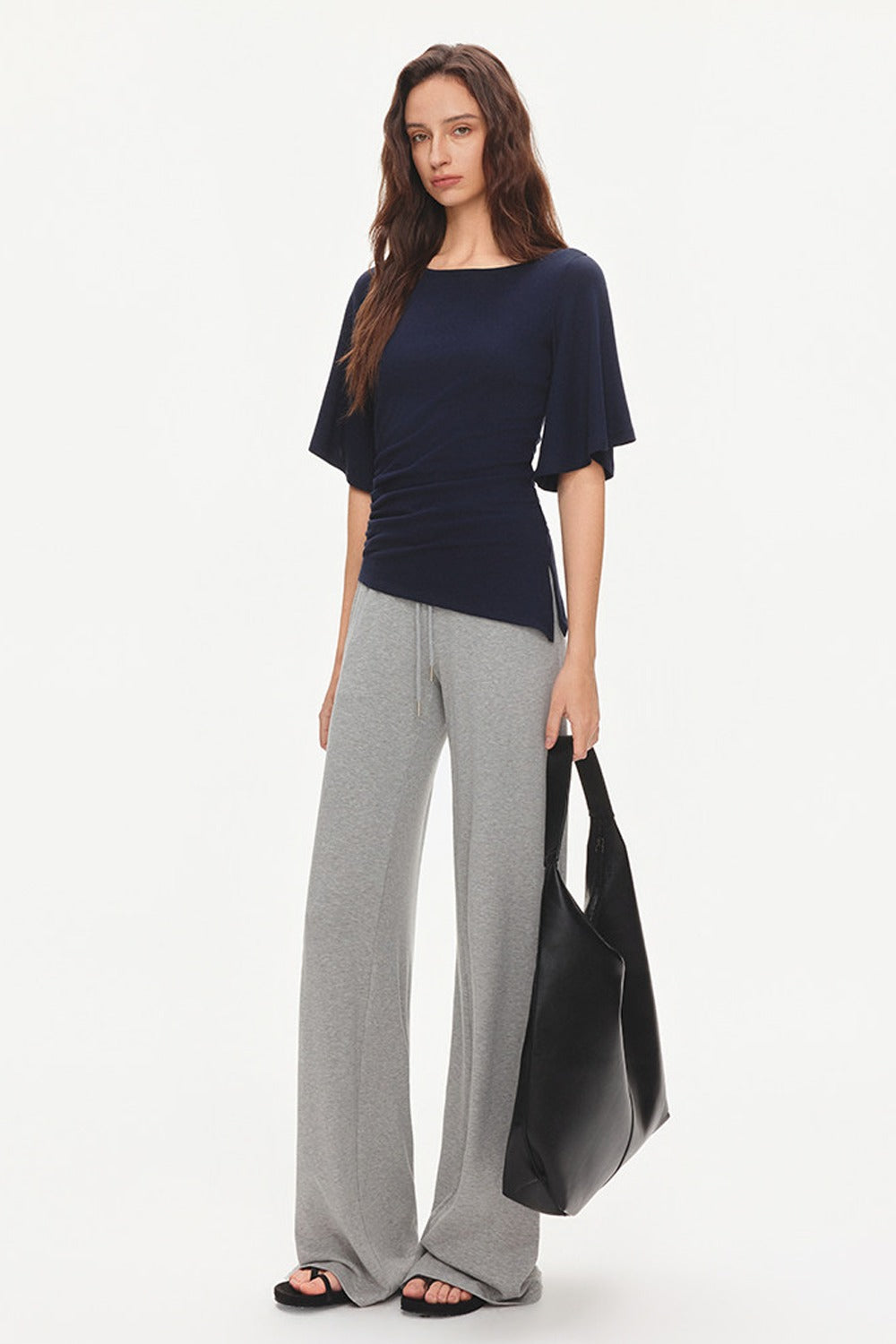 Ruched Modal Cotton Top and Wide-Leg Pants Set-Up
