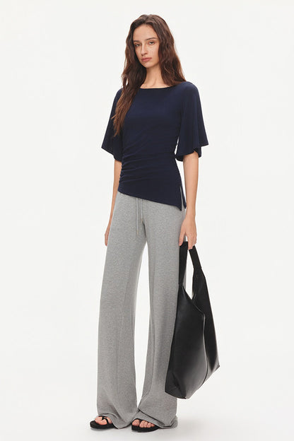 Ruched Modal Cotton Top and Wide-Leg Pants Set-Up