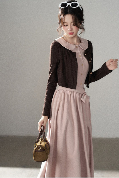 Collar Knitted Overlay Long Dress