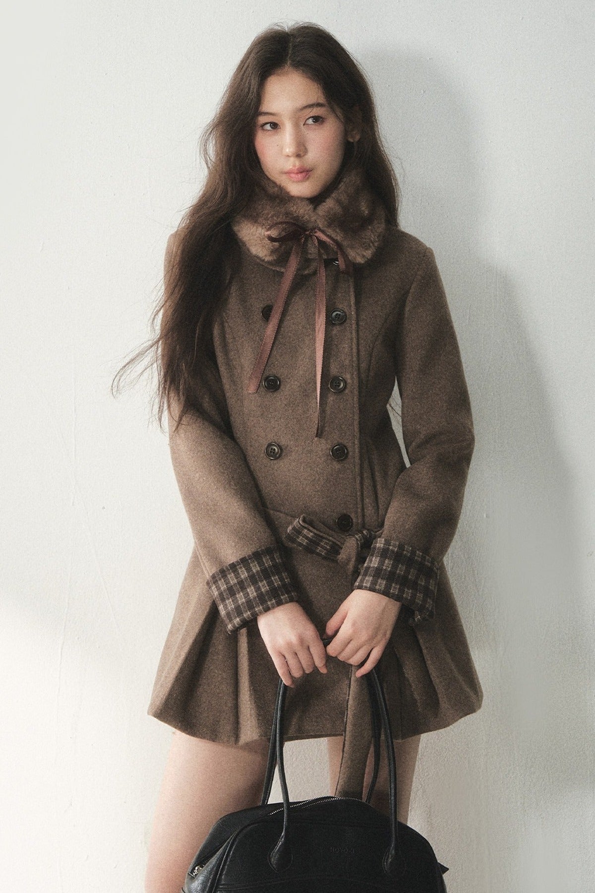 Plaid Collar Double-Breasted Wool Coat