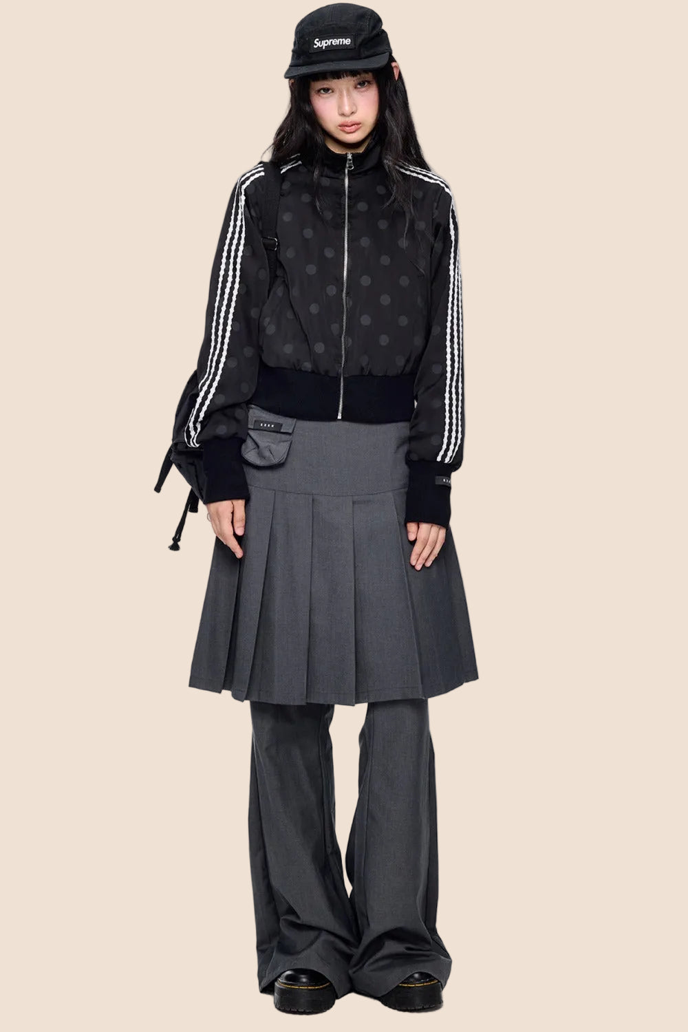 Polka Dot Print Side Stripe Jacket