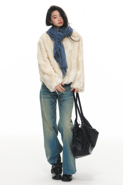 White Shearling Jacket and Pants Set-Up
