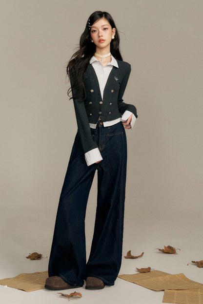 Double-Breasted Layered-Look Knit Top
