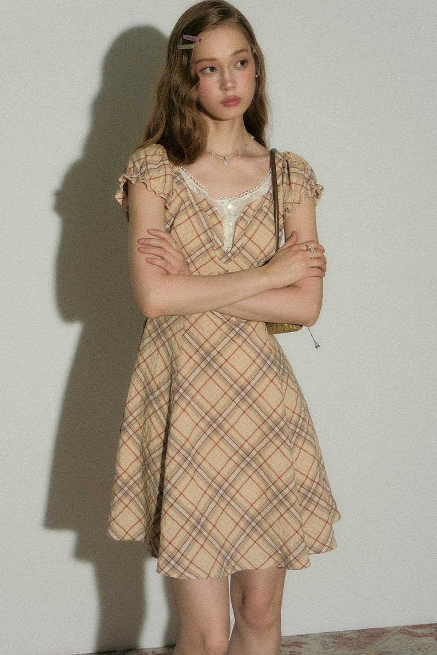 Clear Sky Plaid Lace Dress