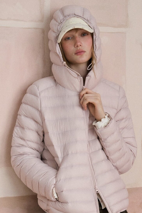 Ribbed Hooded Lightweight Down Jacket