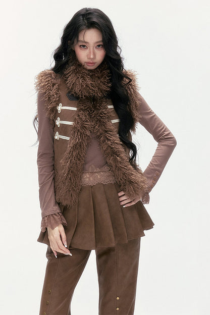 Pearl Wool Suede Vest and Pants Set-Up