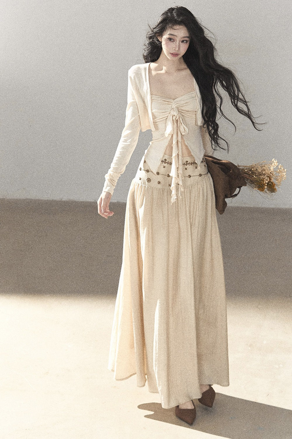 Simple Linen Cardigan and Skirt Set-Up