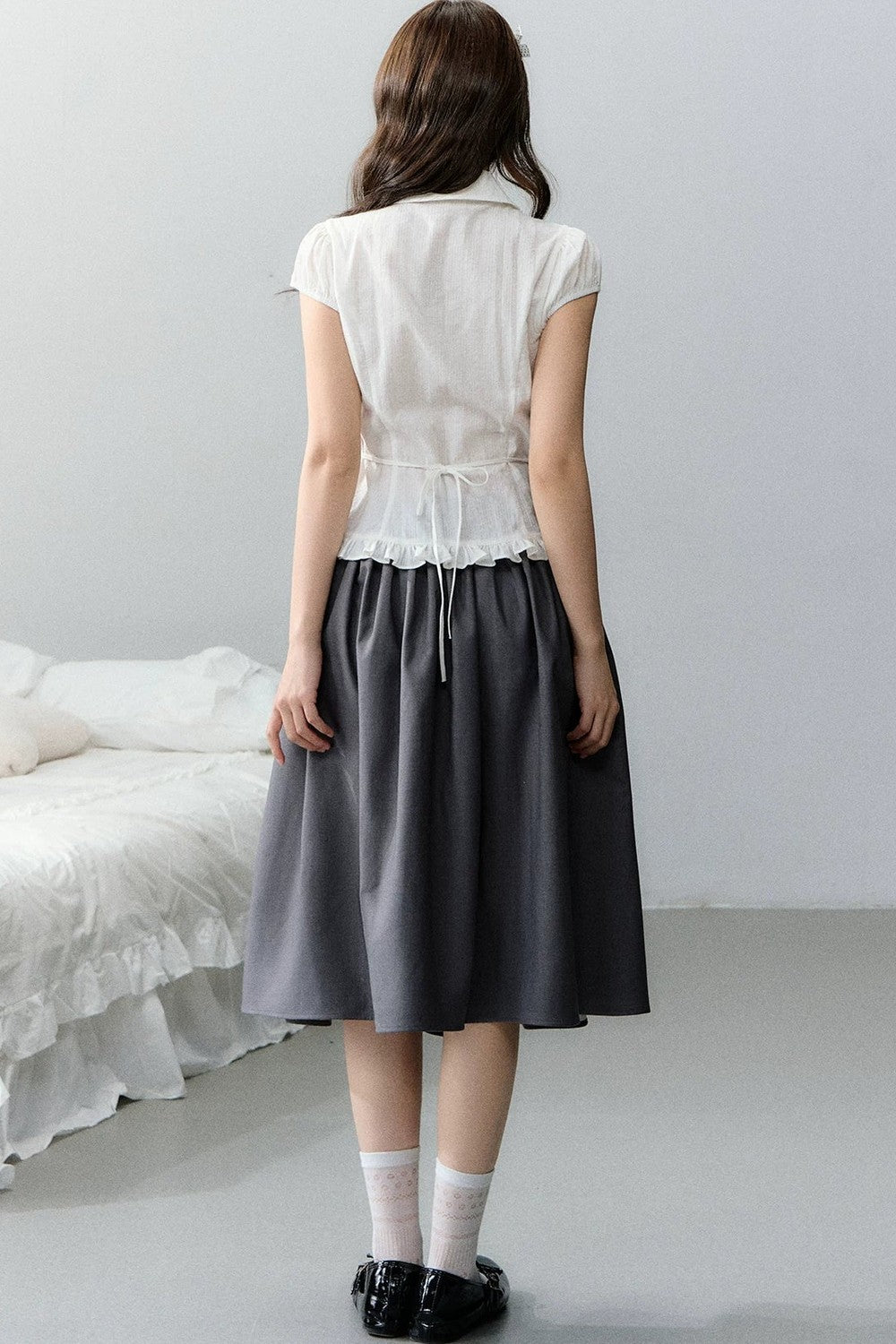 Plaid Short Sleeve Doll Collar Blouse