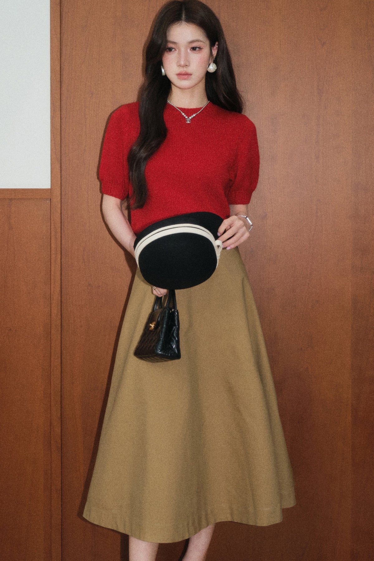 Red Wool Pullover and Retro A-Line Skirt Set-Up