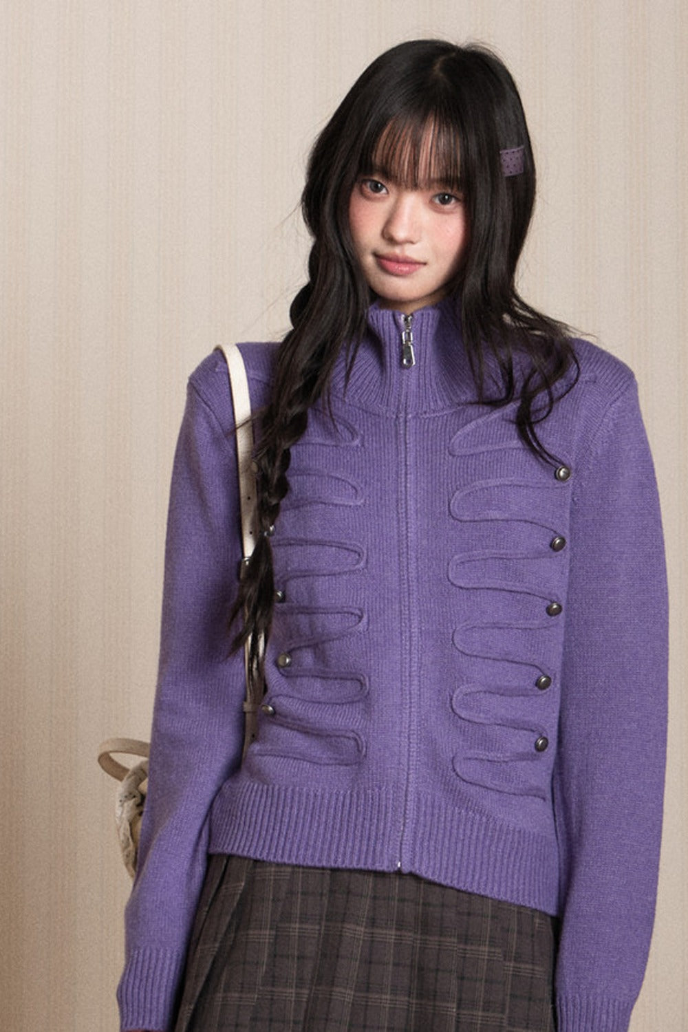 Napoleon Style Zipper Knit Cardigan