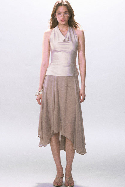 Satin Scoop Neck Halter Top