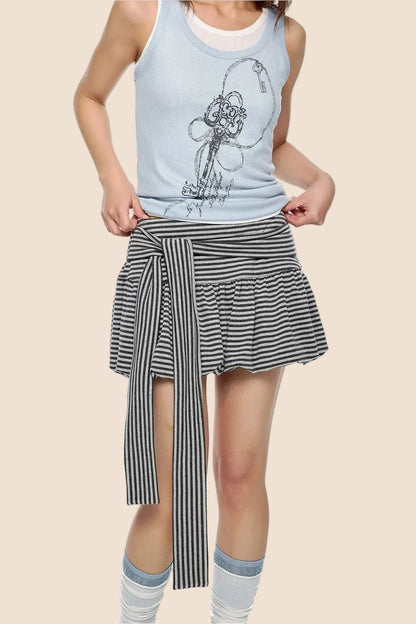 Striped Tie-Wrap A-Line Skirt