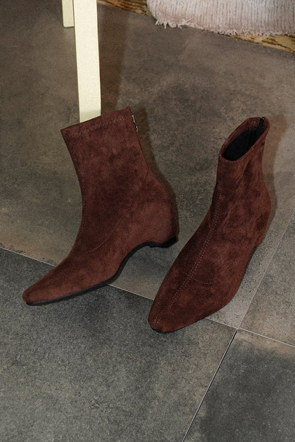 Chunky Heel Elastic Suede Ankle Boots