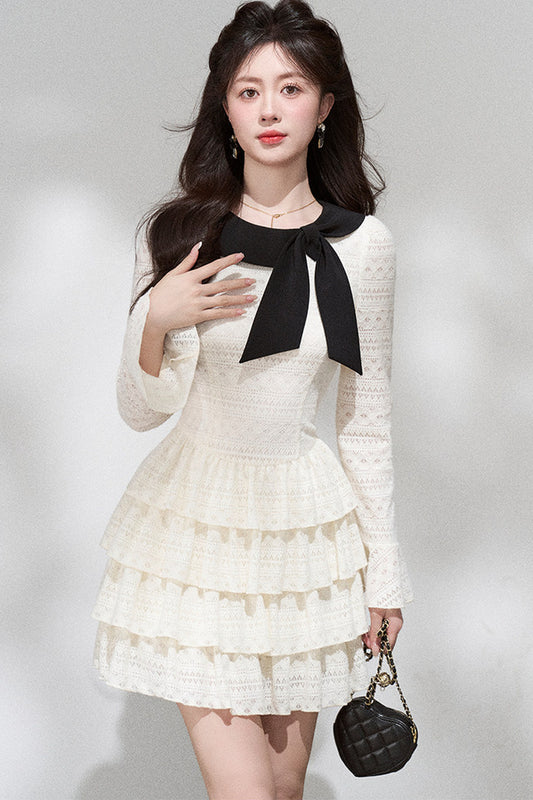 Apricot Knitted Tiered Dress