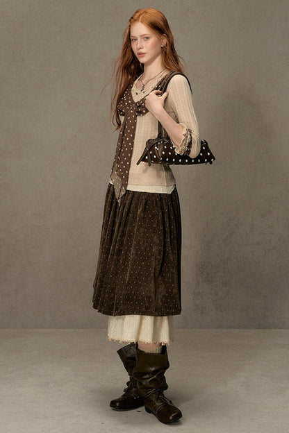 Polka Dot A-Line Corduroy Skirt