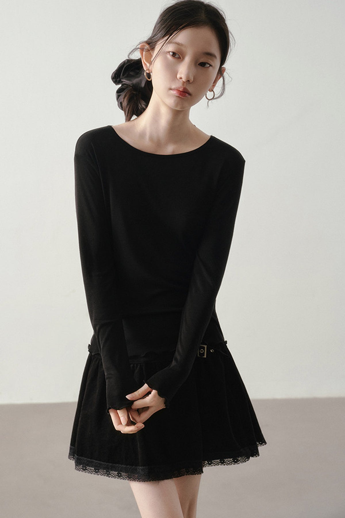 Ballet Style Solid Long Sleeve Top