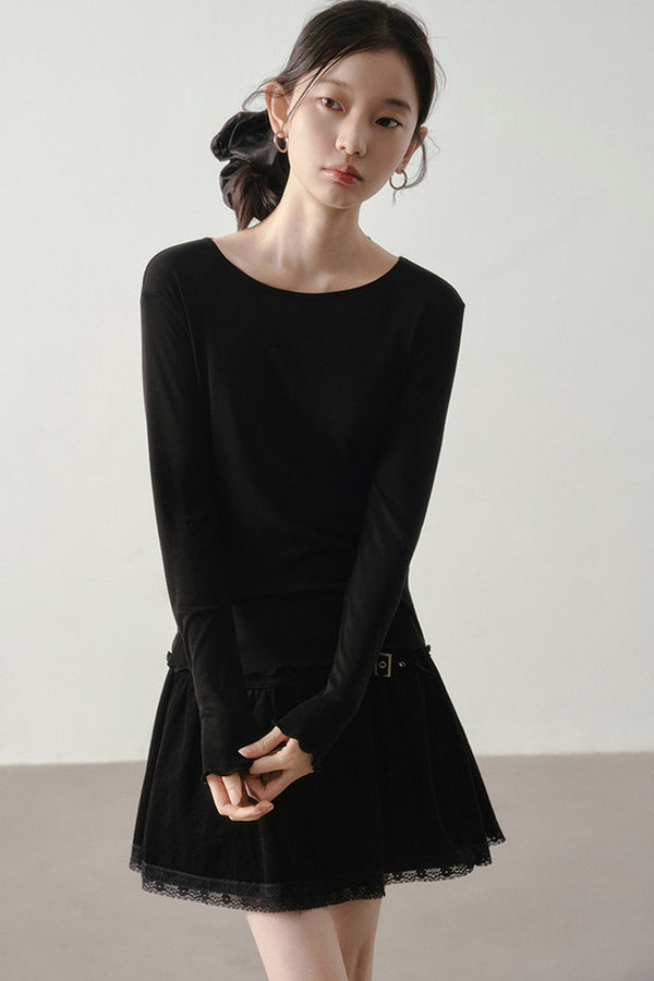 Ballet Style Solid Long Sleeve Top