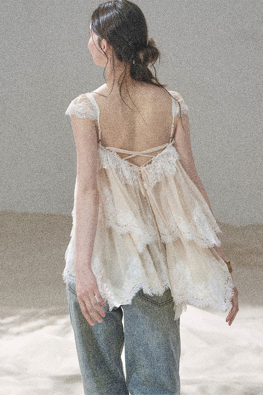French Irregular Lace Mesh Top Set-Up