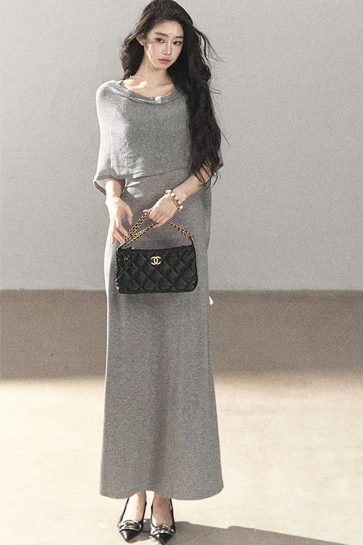 French Style Knit Long Dress Set