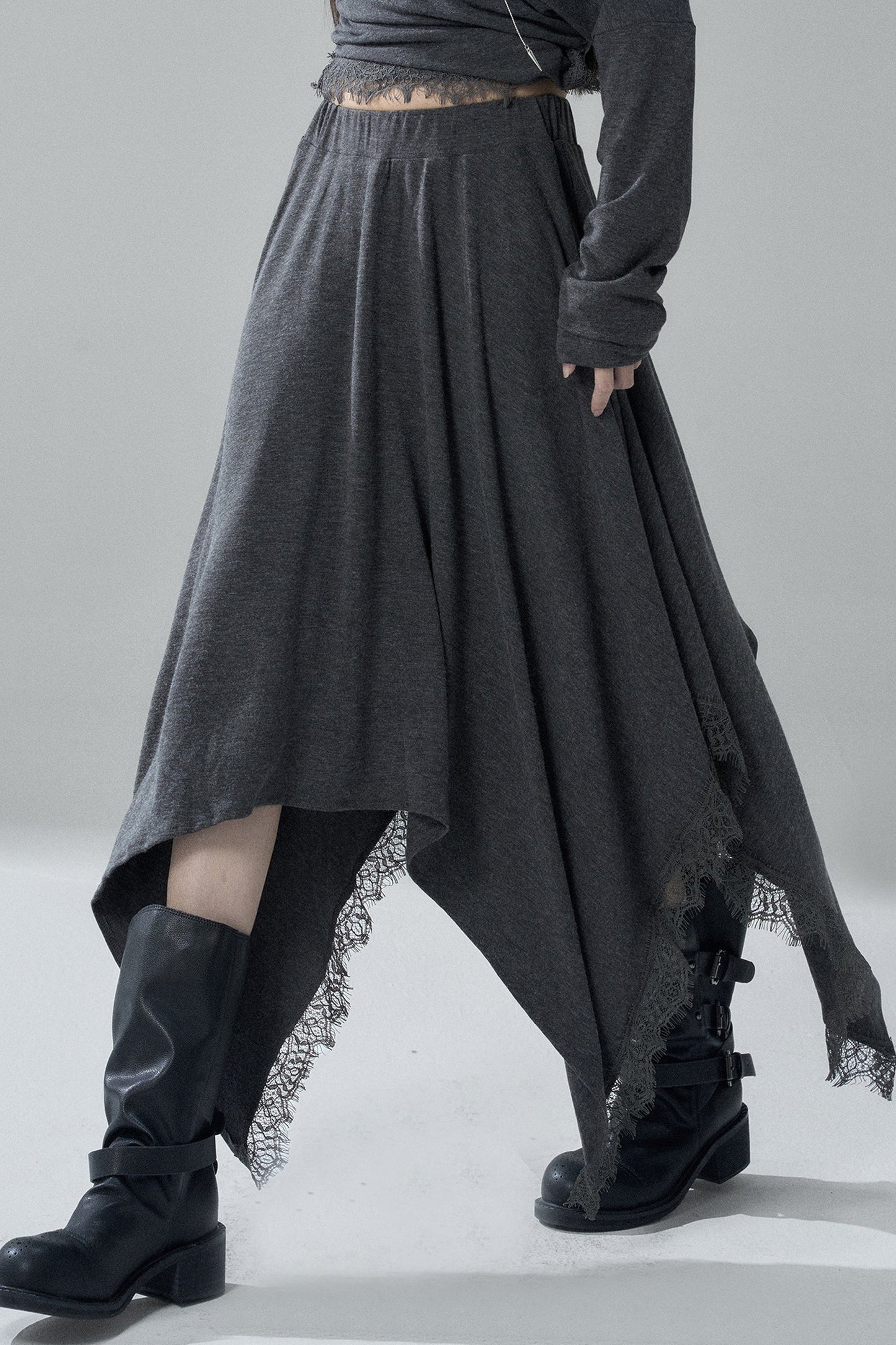 Gray Off-Shoulder Top and Irregular Hem Skirt Set-Up