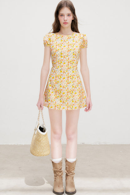 Warm Floral Puff Sleeve Dress