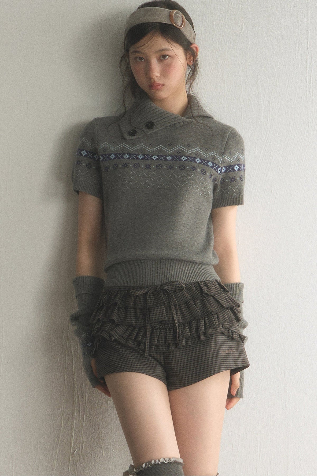 Top a maglia jacquard Fair Isle con revers