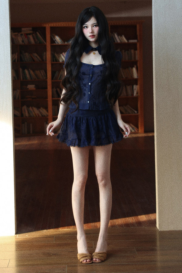 Neon Vitality Slim-Fit Top and Ruffled Puffy Skirt Set-Up