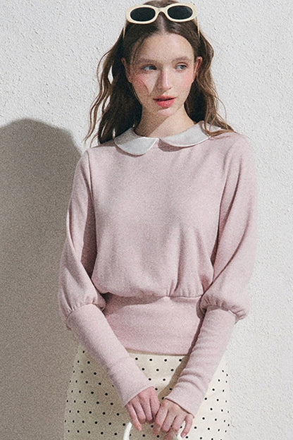 Doll Collar Long-Sleeve Knit Top