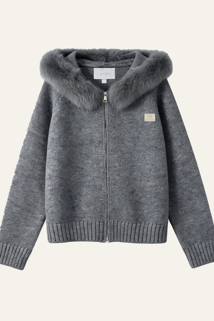 Thick Hooded Zip-Up Knit Cardigan Jacket