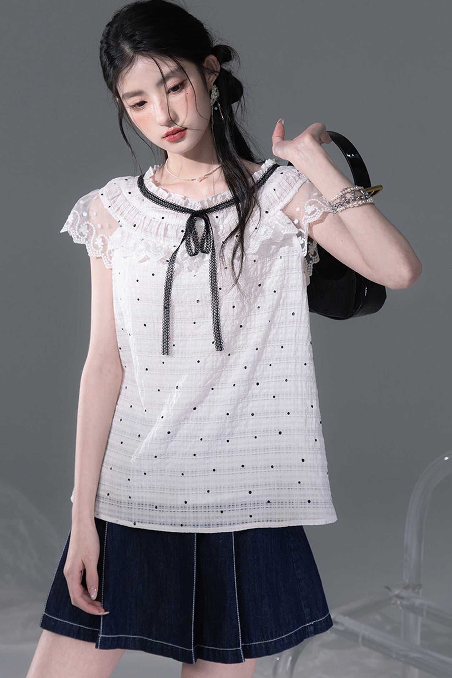 Pearl Polka Dot Chiffon Dress Set-Up