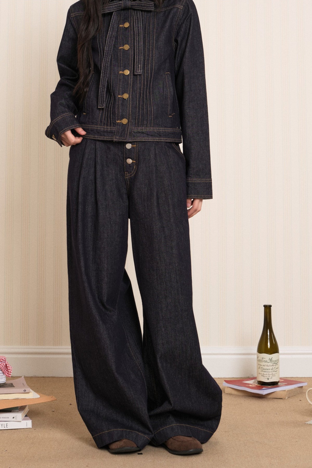 Loose Raw Denim Wide-Leg Jeans