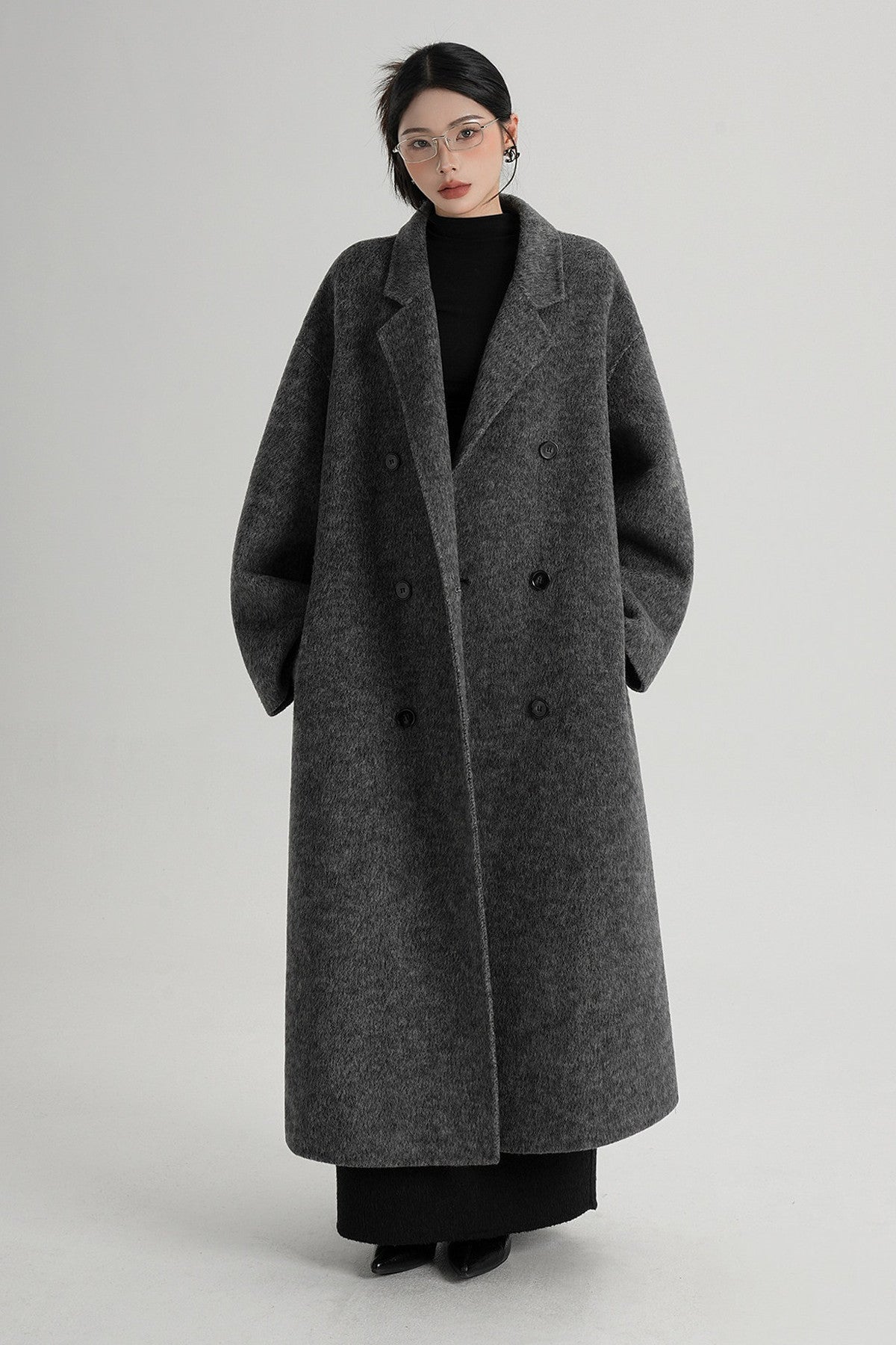 Cappotto ampio lungo in lana double face