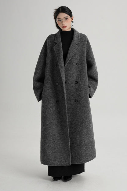 Cappotto ampio lungo in lana double face