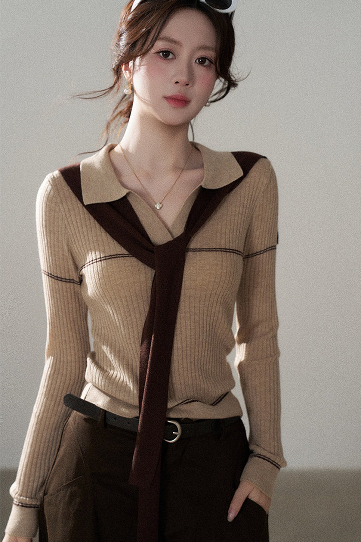 Pullover Shawl Knit Top and Skirt Set-Up