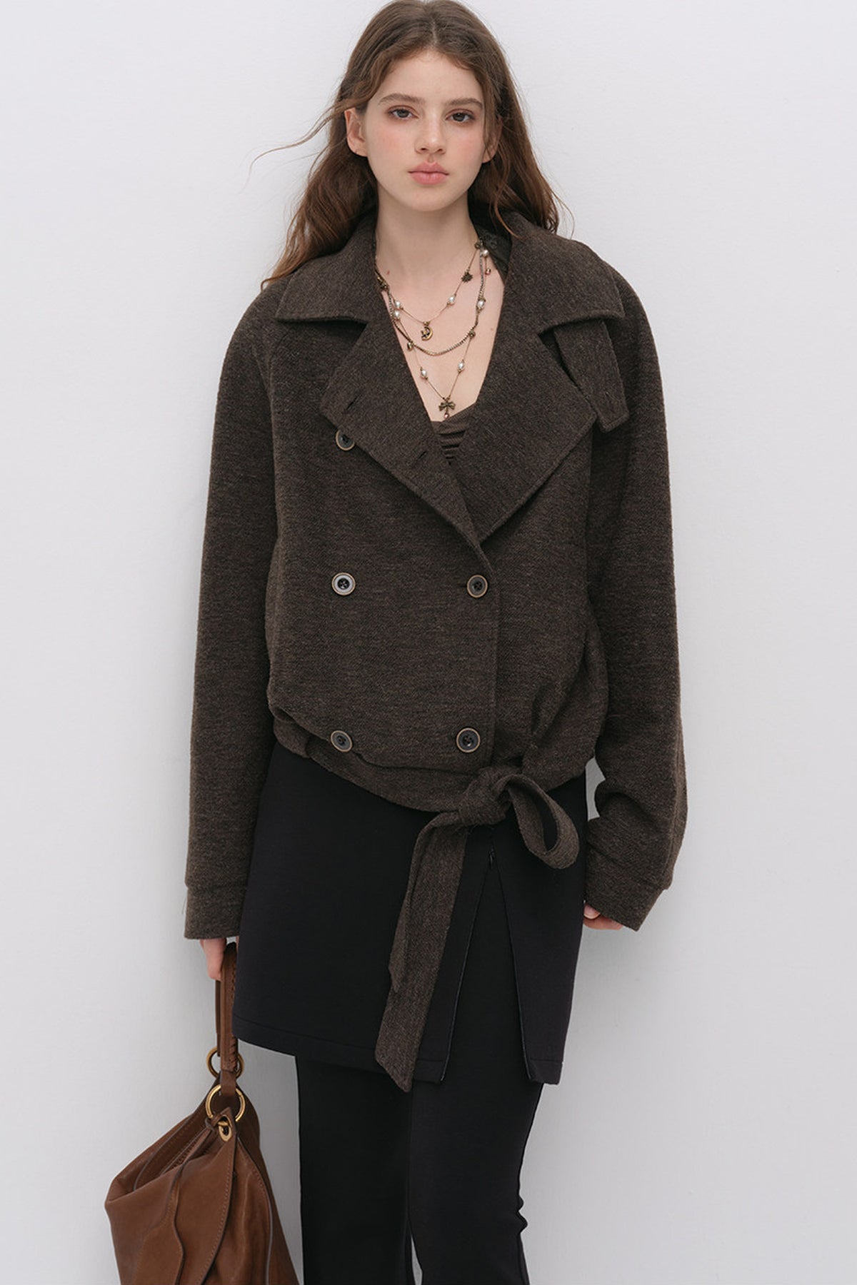 Stand Collar Tie-Up Wool Coat