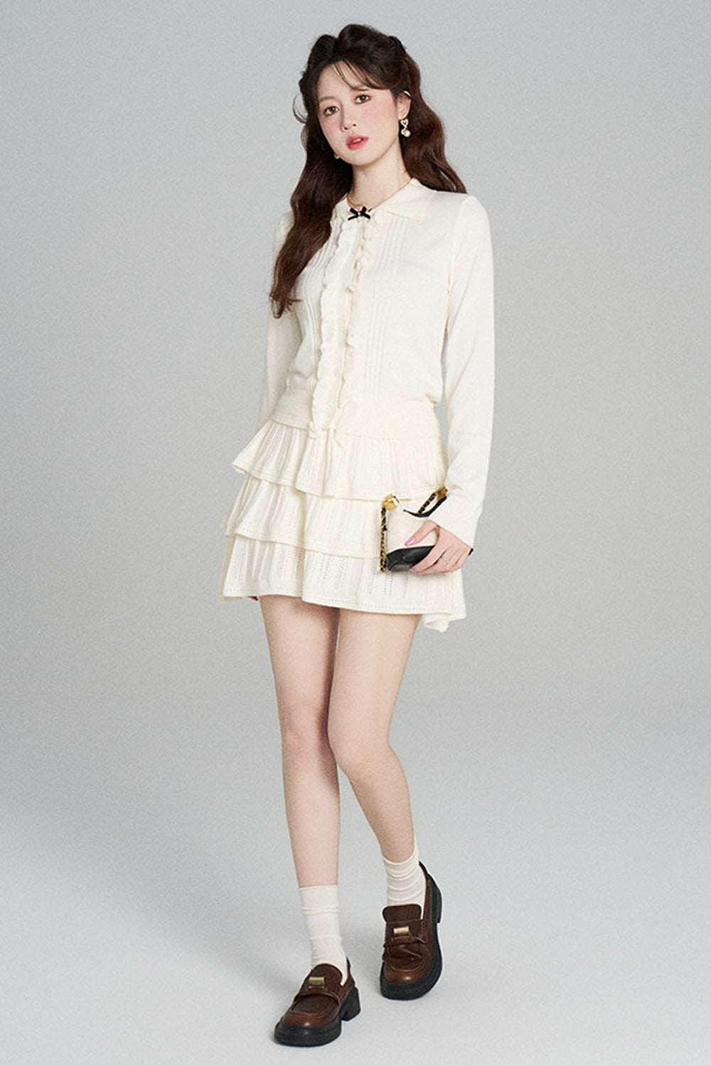 Miu-Style Knit Top and Tiered Skirt Set-Up