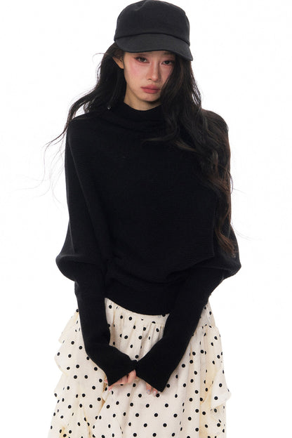Batwing Knit Top and Polka Long Skirt Set-Up