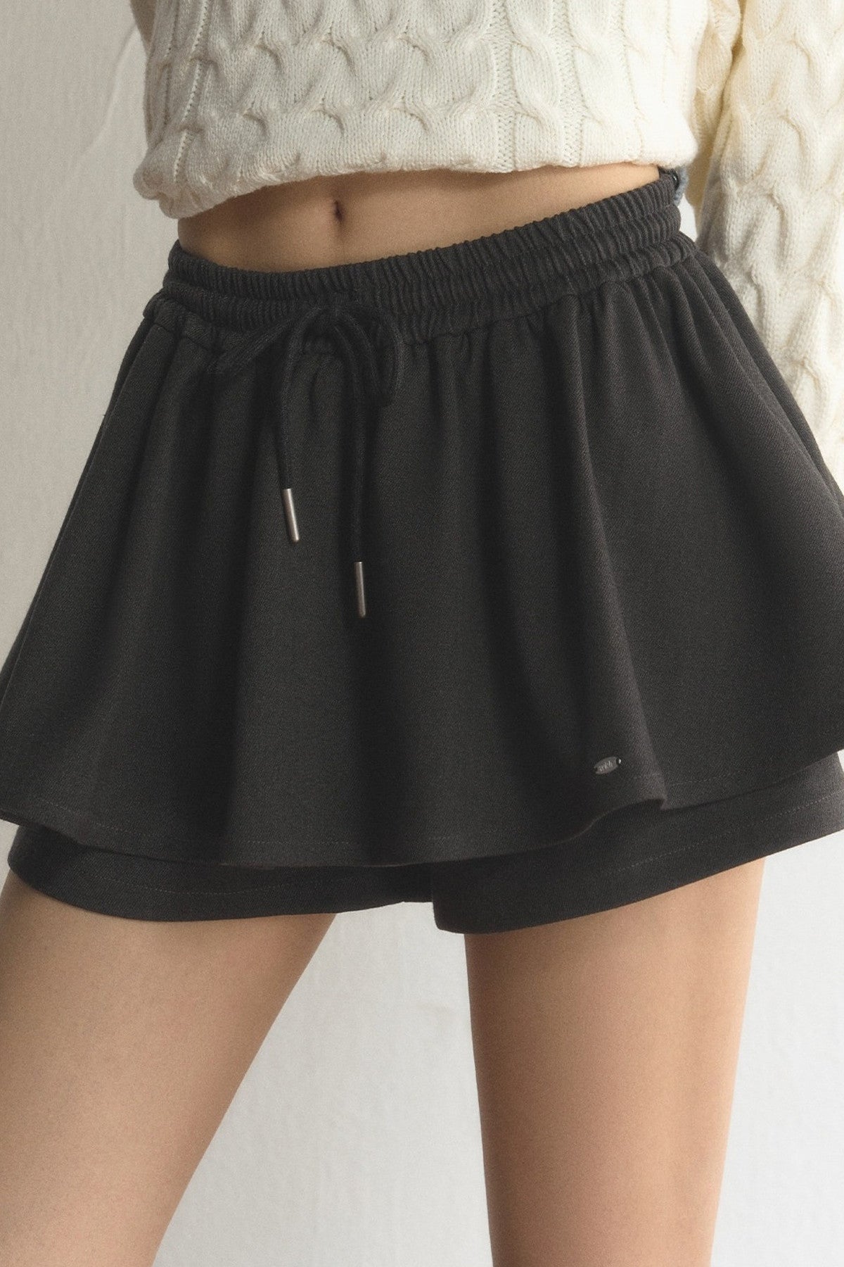 Drawstring High-Waisted Pleated Skirt